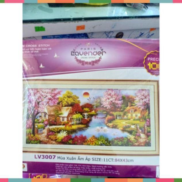 Tranh thêu chữ thập Ngôi nhà mùa xuân ấm áp kt 84*43cm