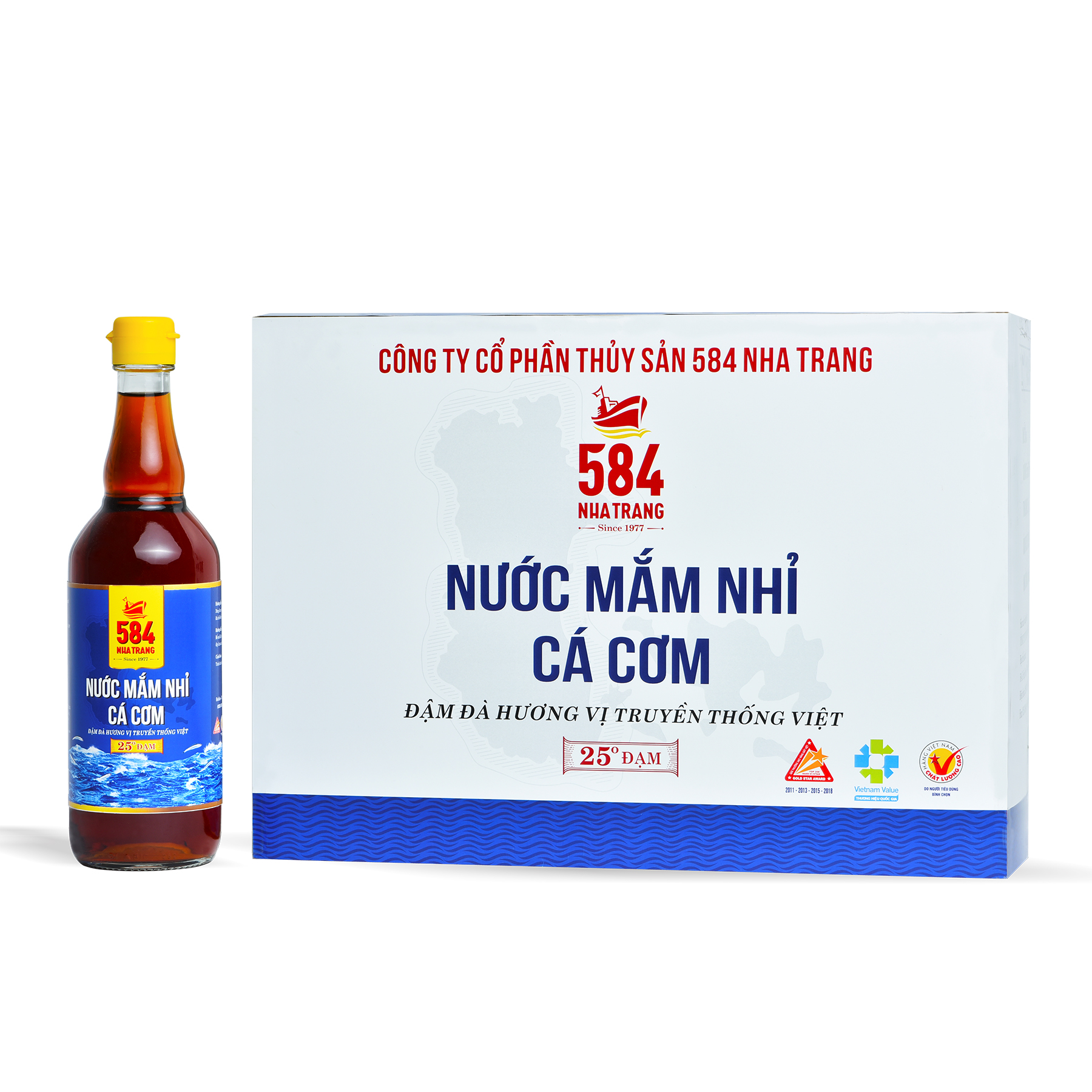 Nước mắm Nhỉ Cá cơm 584 Nha Trang - 25 độ đạm - Chai Thủy Tinh 510ml