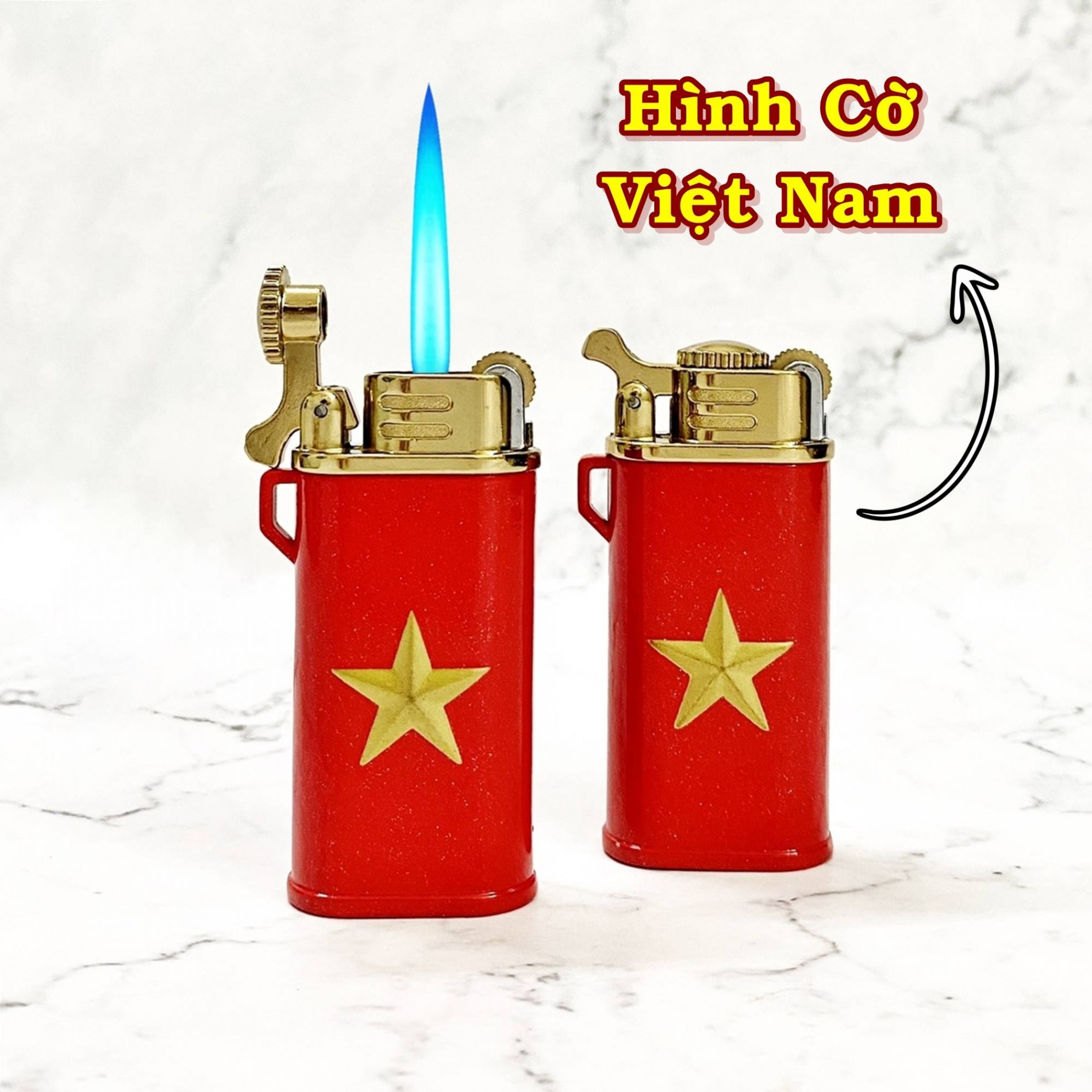 Hột quẹt bật lửa khè gas đá rãnh tay CHIEF CF220G cờ đỏ sao vàng kim loại - xài gas