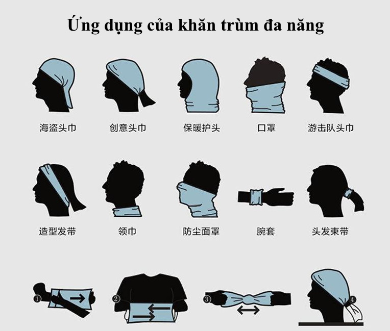 Khăn ống trùm đầu đa năng Khẩu trang đa năng Không in hình Chất liệu vải siêu co giãn 2 lớp, Chống nắng, Chống bụi