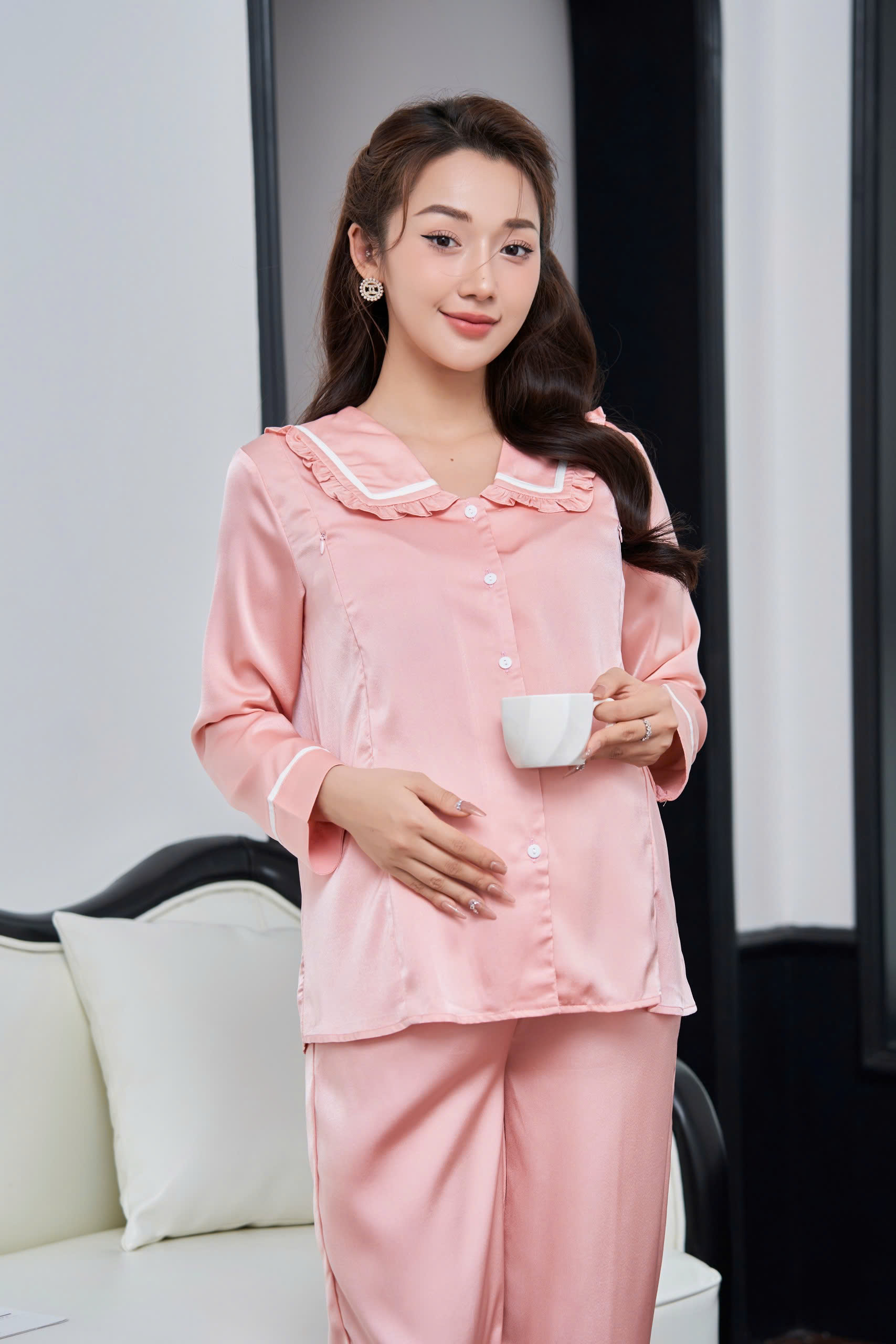 Bộ Đồ Bầu Và Sau Sinh Chất Liệu Lụa Ngọc Trai B277 Mặc Hè Cực Mát