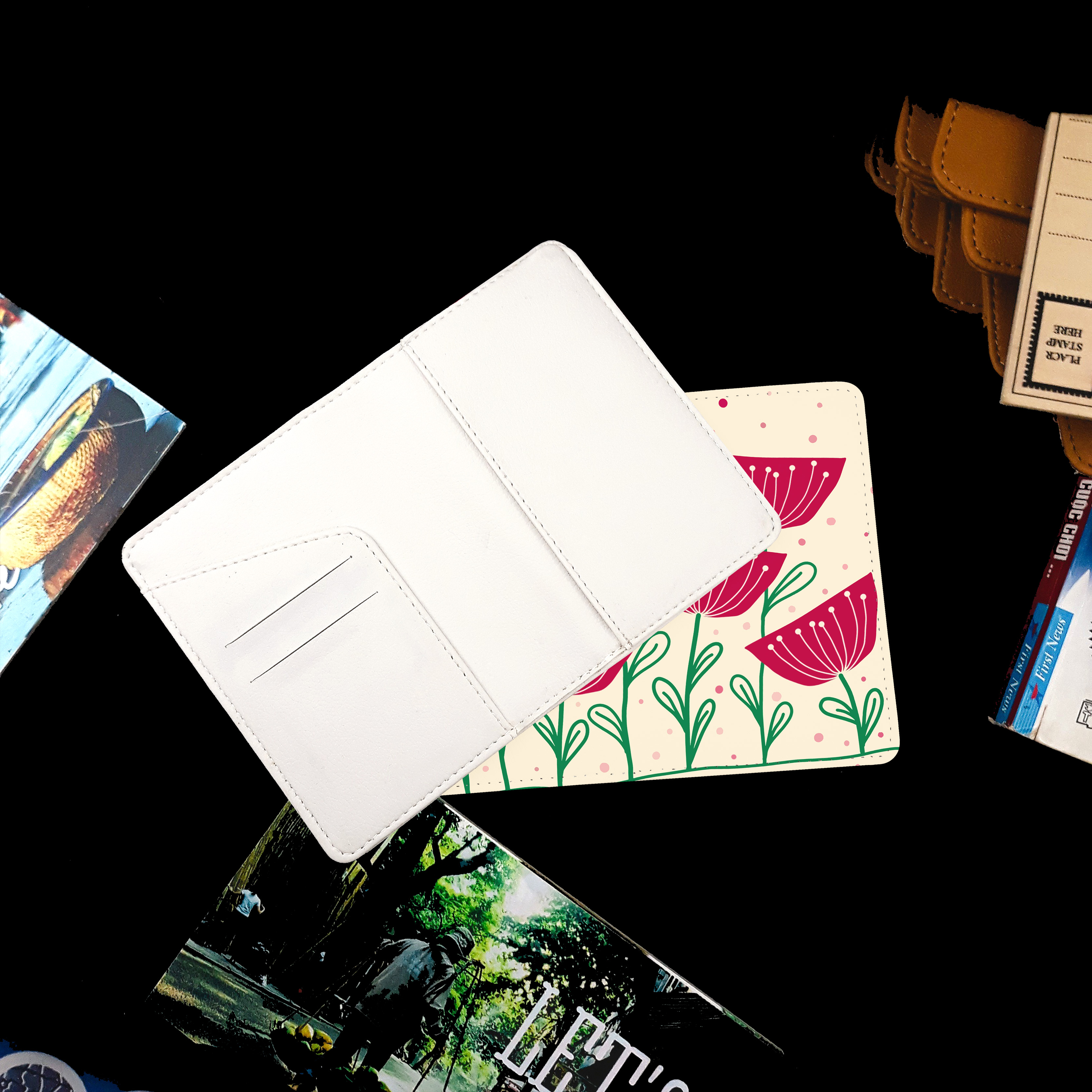 Bao Da Hộ Chiếu Hoạ Tiết HOA - Ví Đựng Passport Du Lịch Và Phụ Kiện - PPT062