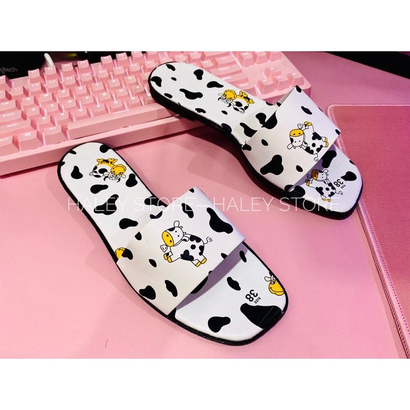 Dép nữ đế bệt quai ngang màu bò sữa siêu hot mùa hè 2021 HALEY STORE
