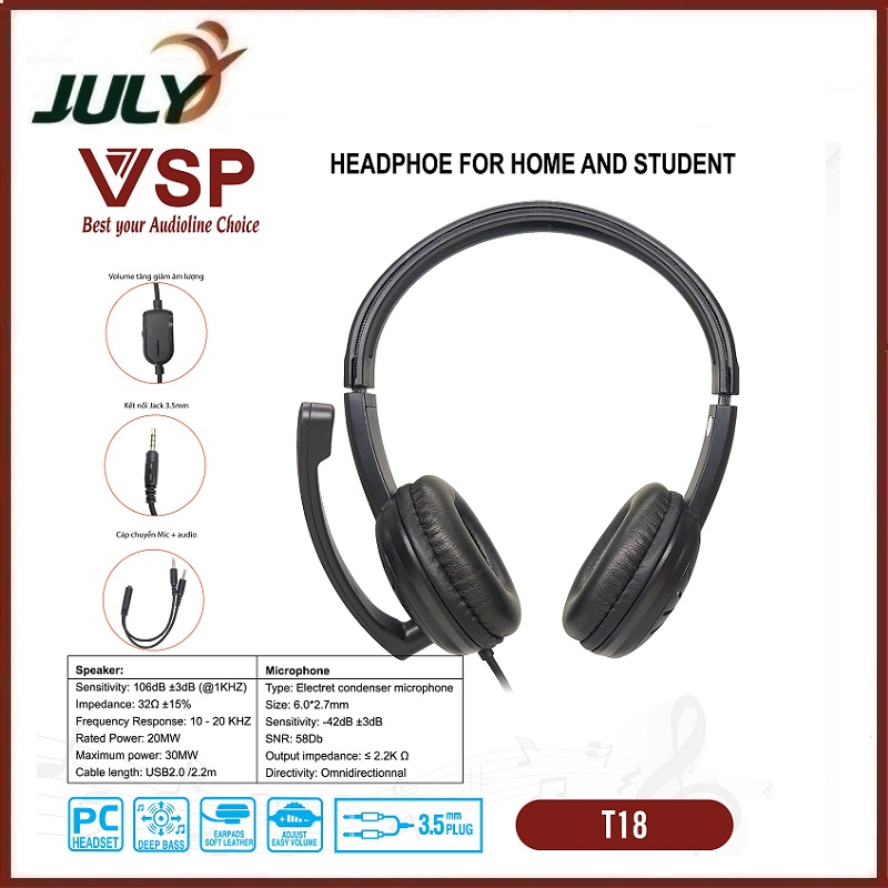 Tai Nghe VSP T18 (Chuyên học và làm việc online) - JL - HÀNG CHÍNH HÃNG