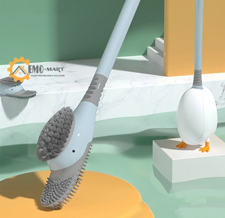 BỘ BÀN CHẢI VỆ SINH TOILET HÌNH VỊT BẰNG Slinicon TIỆN DỤNG - CHÀ CỌ TOILET CÓ HỘP ĐỰNG