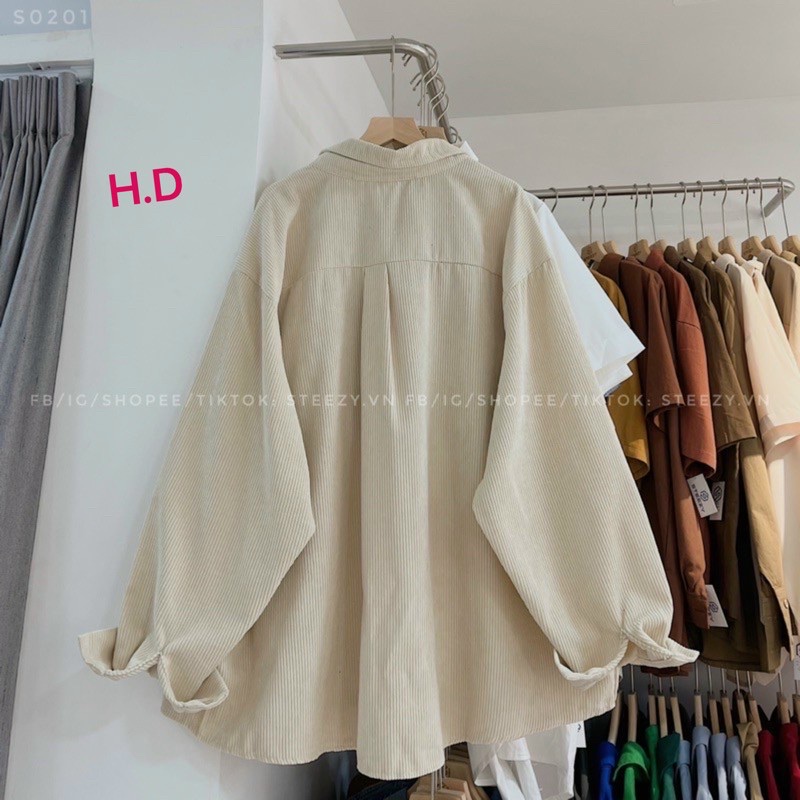 Áo sơ mi dài tay chất nhung tăm nhiều màu xinh xắn , hàng nữ form rộng unisex ULZZANG