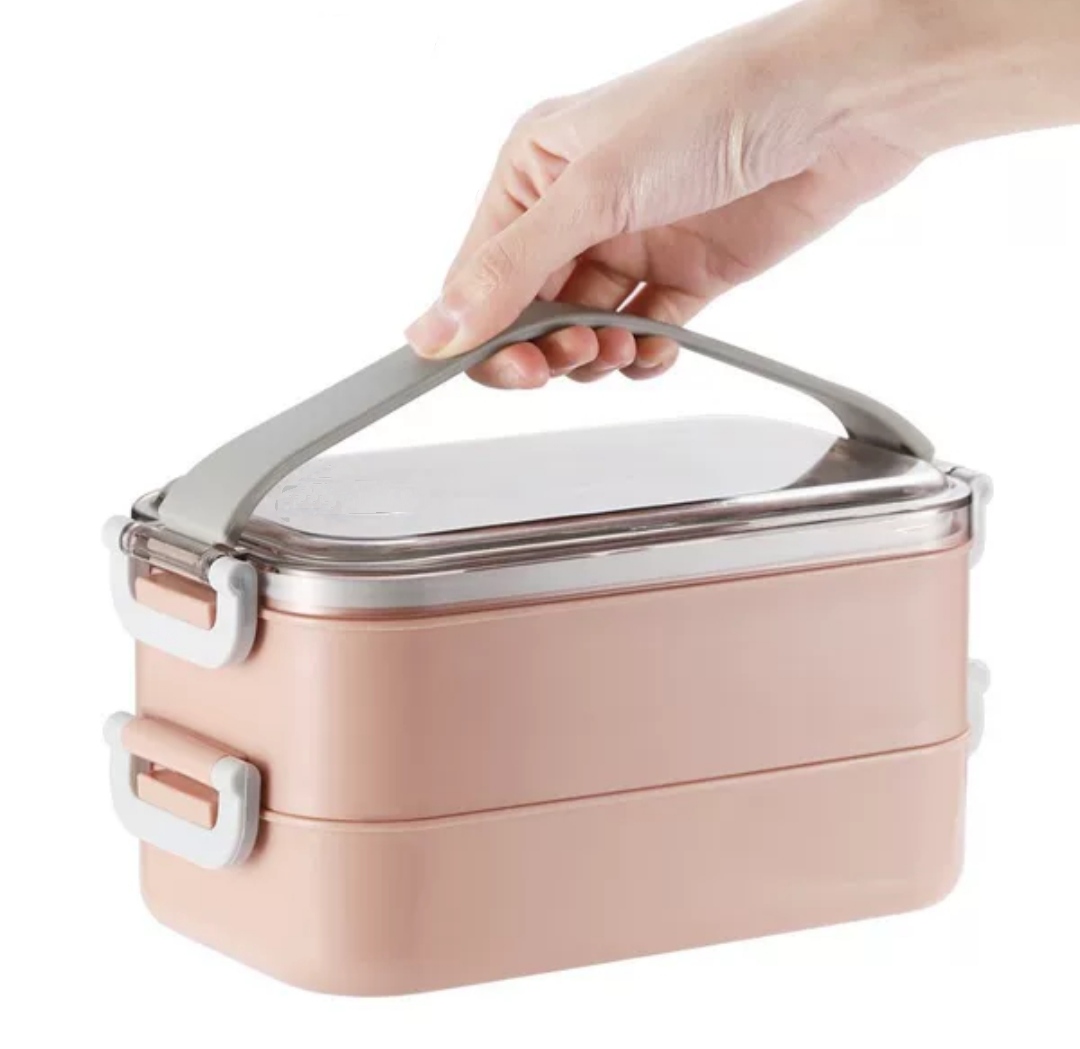 Bộ Hộp Cơm Giữ Nhiệt 2 Lớp 2 Tầng 2 Ngăn INOX 304 Thiết Kế Hiện Đại -tặng bộ chổi vệ sinh mini có hít từ