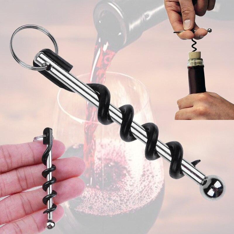 Beer Wine Cap Bottle Opener Stainless Steel Hinged Corkscrew With Ring Outdoor Keychain Opener Barware Kitchen Accessories
