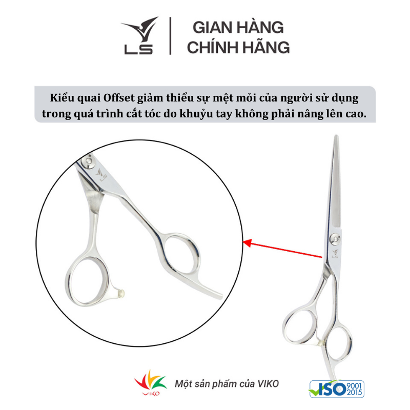 Kéo cắt tóc LS lưỡi thẳng quai offset vênh đỡ ngón cố định JP603