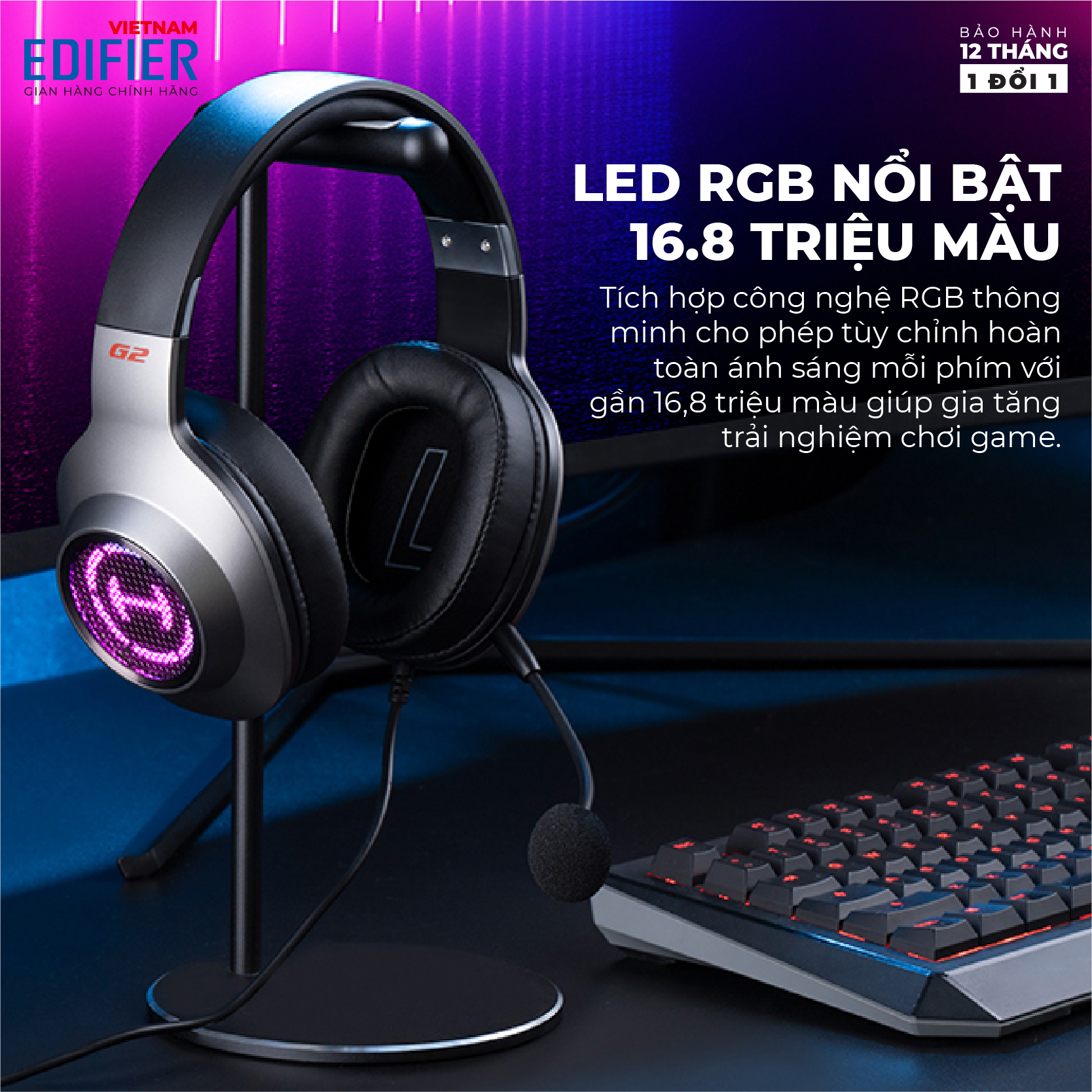 Tai nghe chụp tai có dây gaming 7.1 EDIFIER G2 II Hỗ trợ Mic chống ồn Âm thanh vòm - Hàng chính hãng