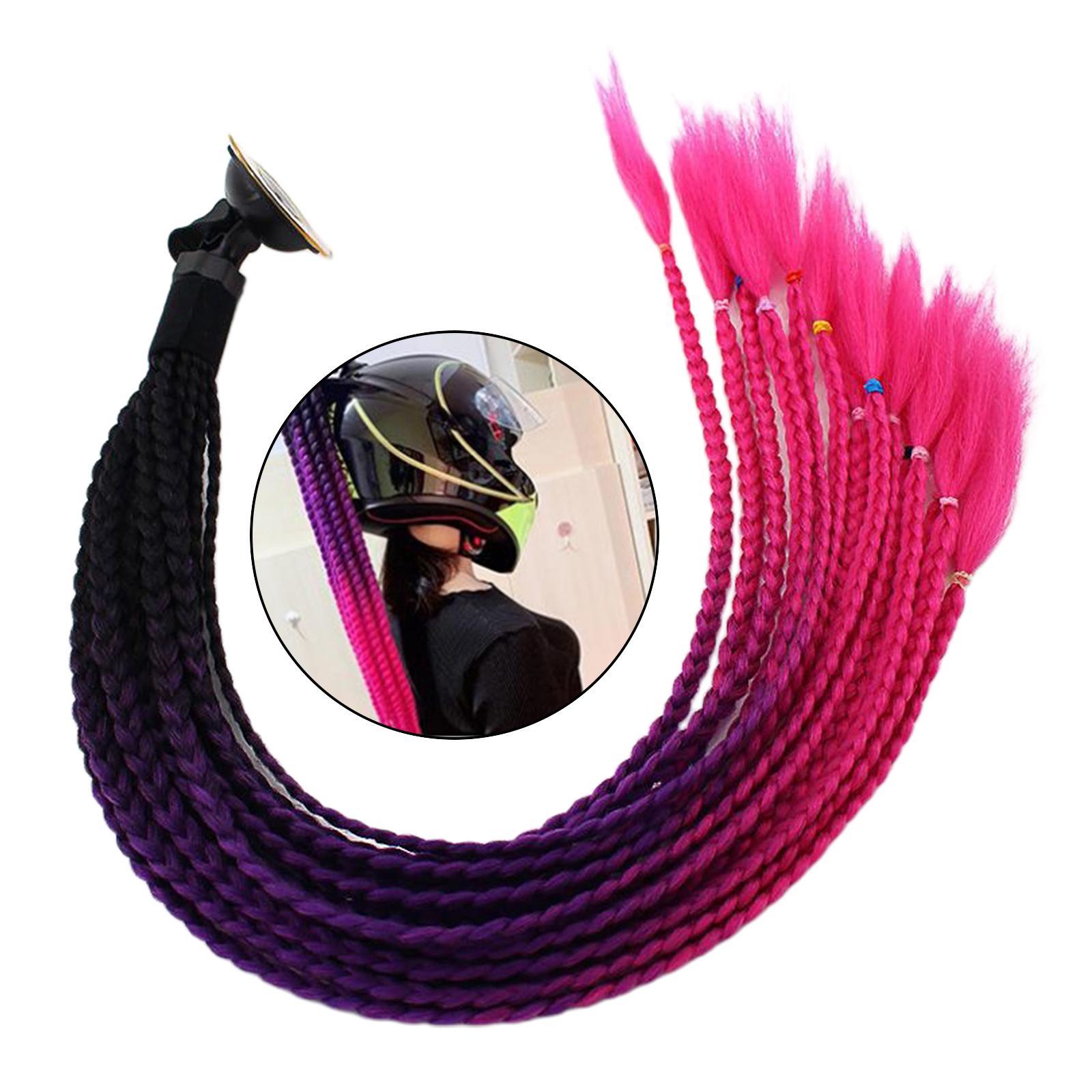 2pcs 55cm Hair Helmet Pigtail Gradient Ponytail for Motorcycle