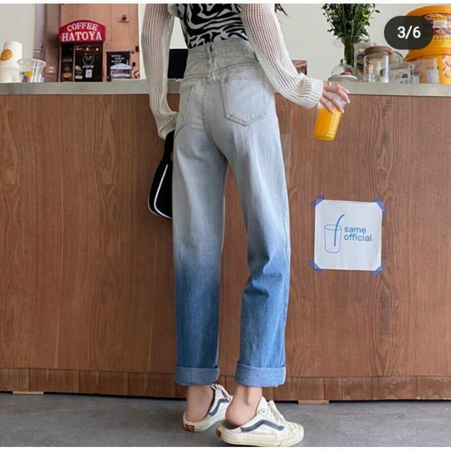 Quần baggy jean nữ , lưng cao ống rộng, loang 2 màu hot trend 2022