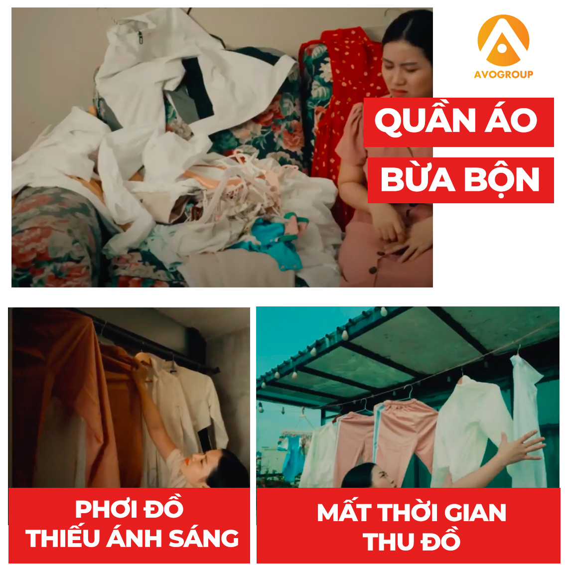 Giàn phơi quần áo thông minh chính hãng AVOHOME, thương hiệu sào phơi đồ, treo quần áo hàng đầu Việt Nam