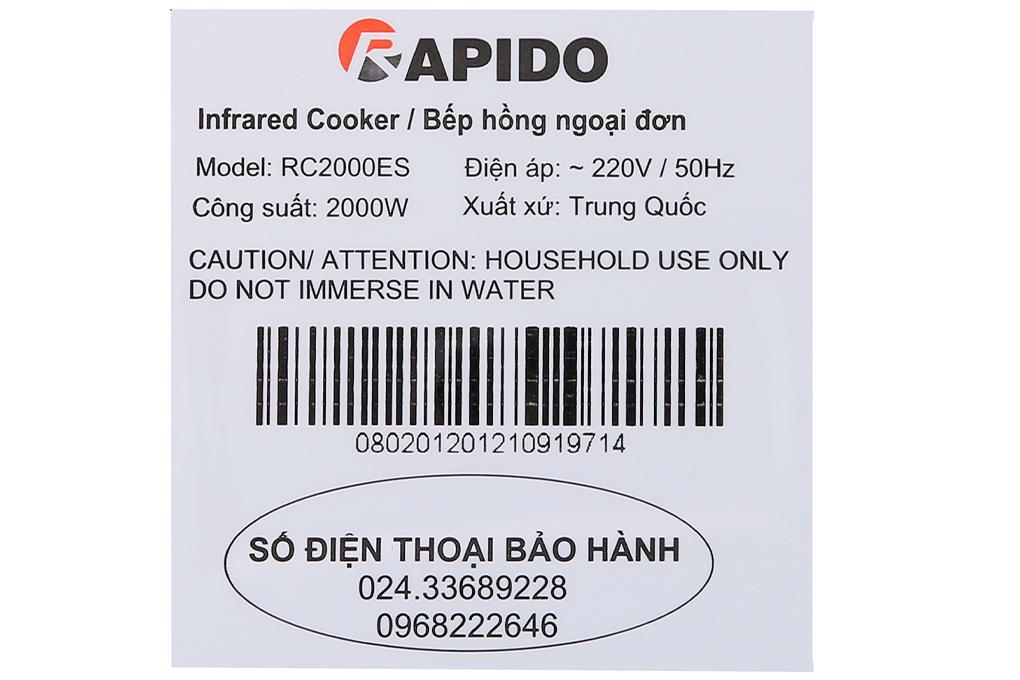 Bếp hồng ngoại Rapido RC2000ES - Hàng chính hãng