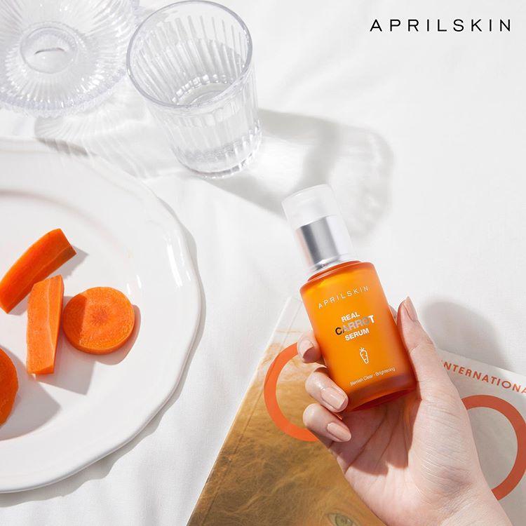 Tinh Chất Giảm Mụn Phục Hồi Sáng Da Sau Mụn Chiết Xuất Cà Rốt April Skin Real Carrot Serum 45g + Tặng Kèm 1 Băng Đô Tai Mèo Xinh Xắn ( Màu Ngẫu Nhiên)