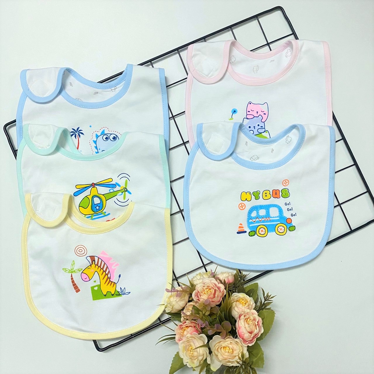 Set 2 Yếm Sơ Sinh Cotton 2 lớp J-FR GGY cho bé trai, bé gái