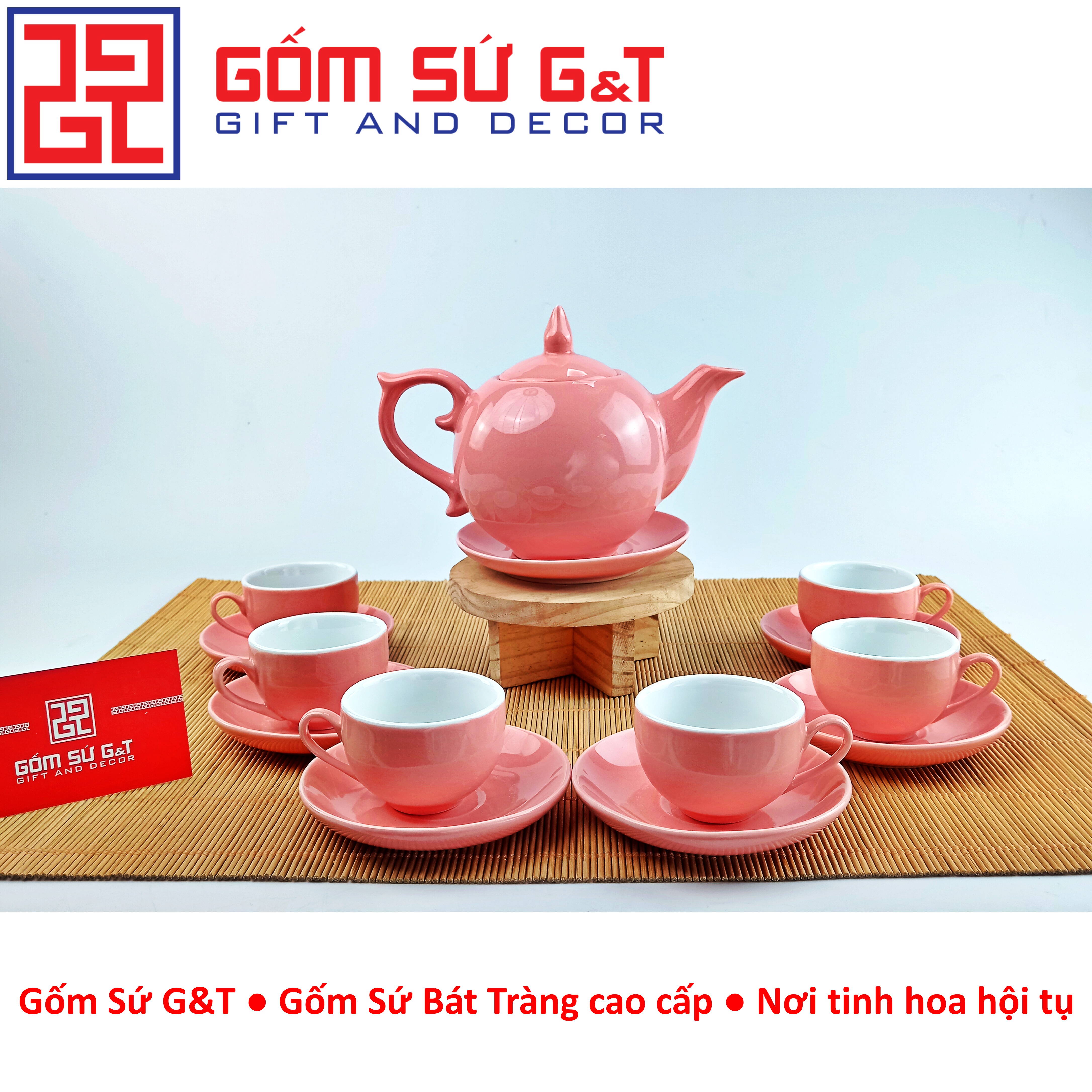 Bộ trà chóp lửa màu hồng Gốm Sứ G&amp;T