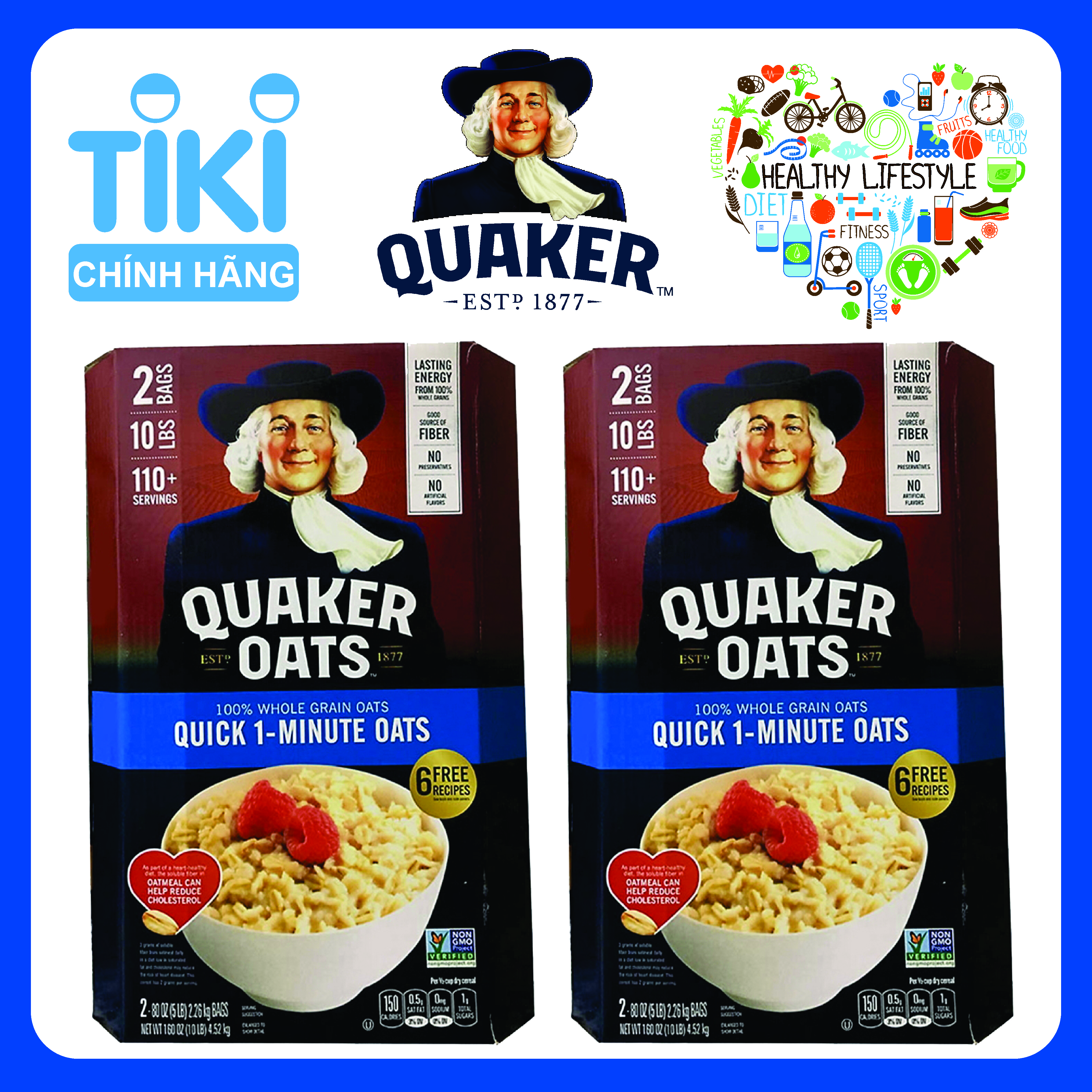 Combo 2 Thùng Yến Mạch Quaker Quick 1-Minute Oats 4.52kg/thùng (Dạng Hạt Cán Vỡ NK Mỹ)