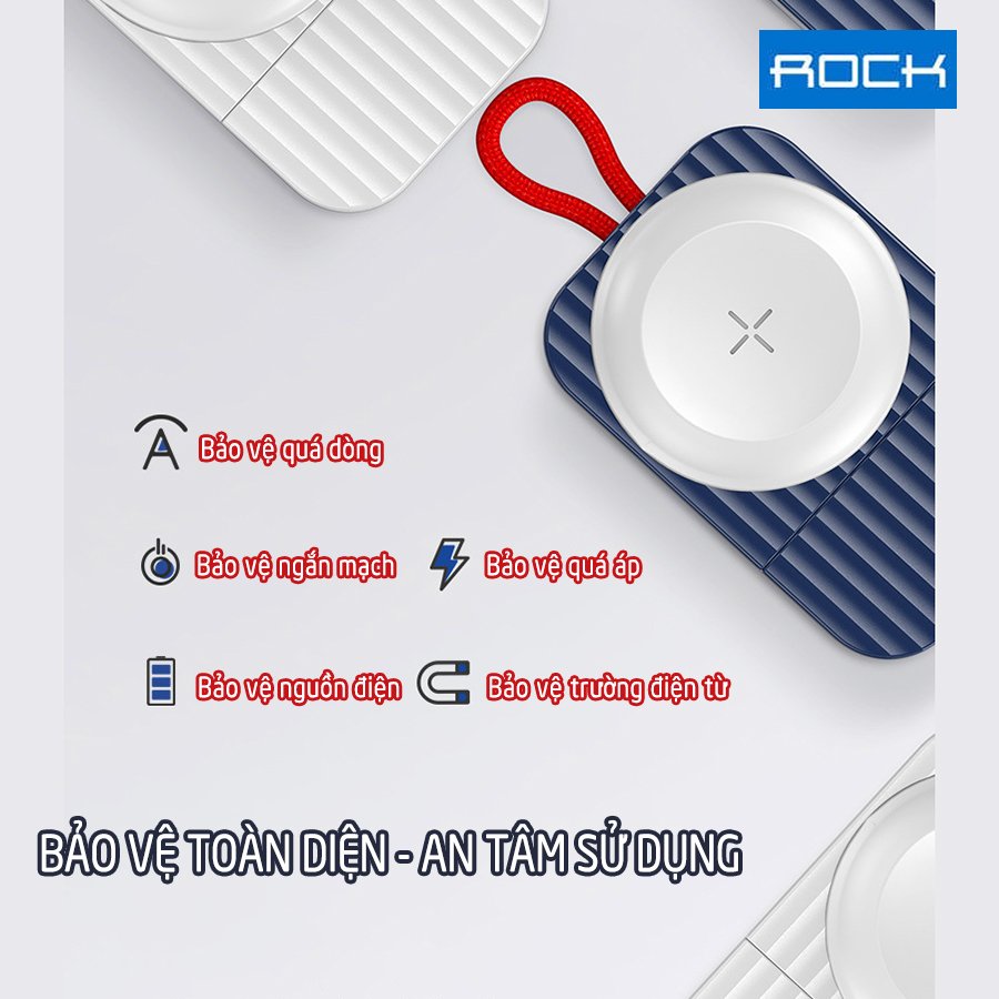 Sạc dành cho Apple Watch không dây bỏ túi thương hiệu ROCK W26 chính hãng - cổng sạc Type C và USB-A - Trắng