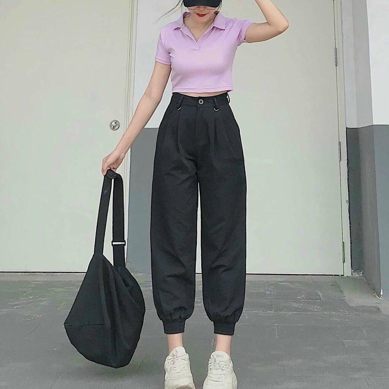 Áo croptop cổ polo, áo thun chất borip cao cấp -N