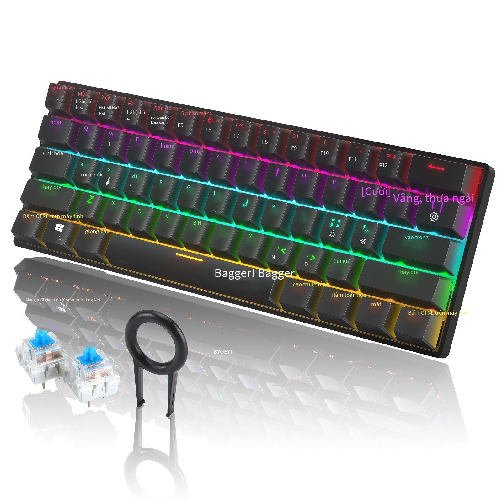 Đảm Bảo Chất Lượng Bajeal 61 Phím Xanh Trục Laptop Sạc Bluetooth Không Dây Bàn Phím Cơ Type-C Chơi Game Thể Thao Điện Tử