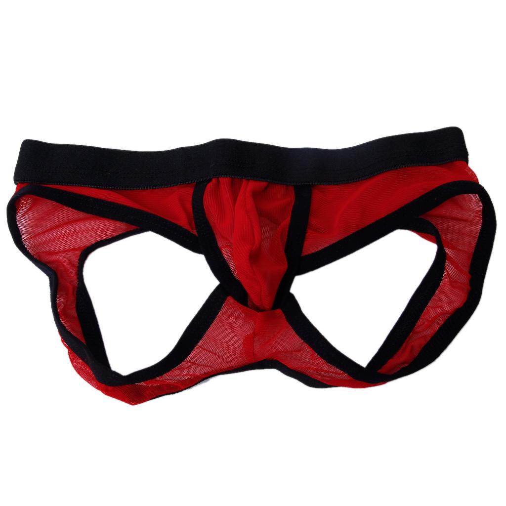 Sexy Mens Mesh Stretch Pouch Thong Back Open Underwear G-string Panty Red