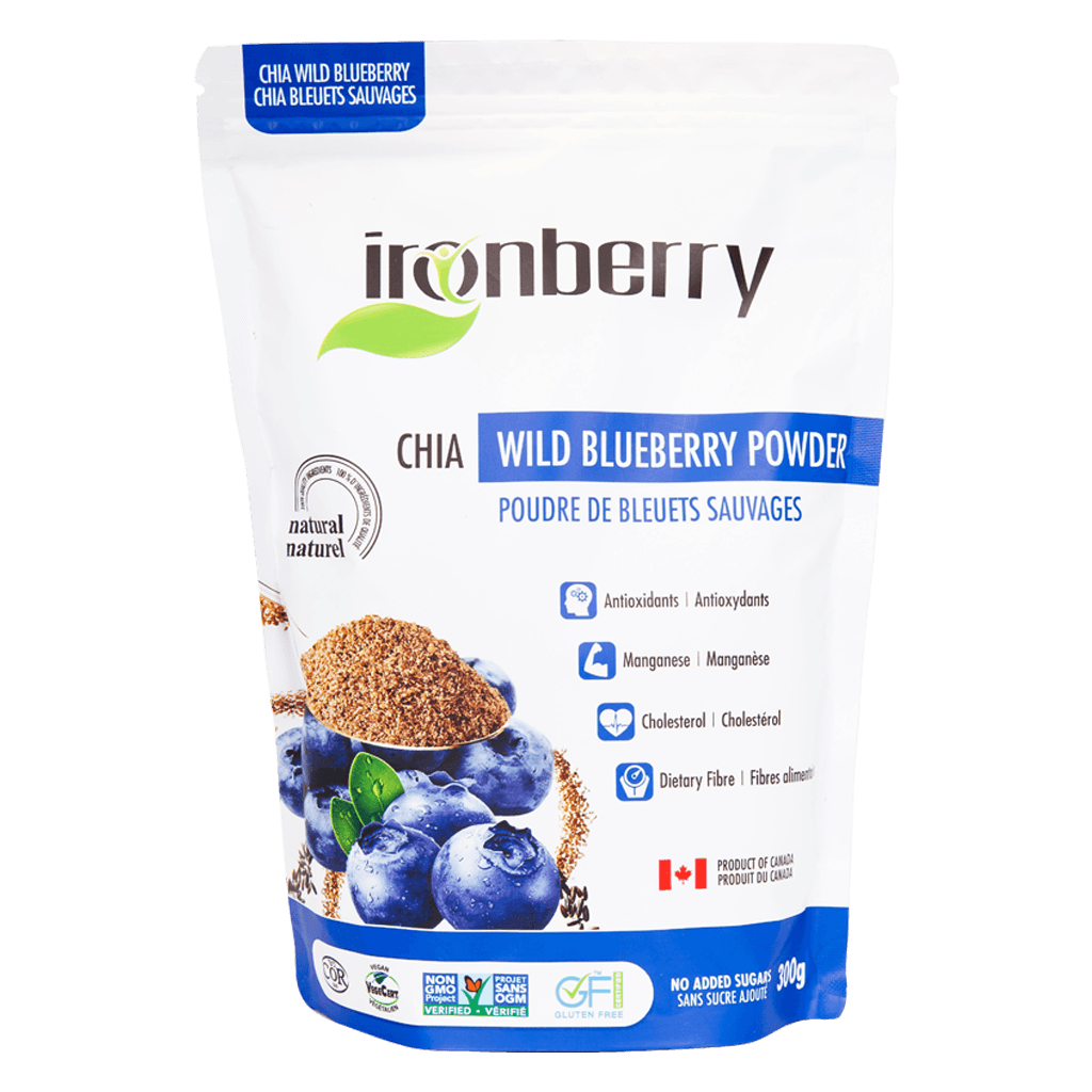 Bột việt quất & hạt chia nguyên chất IRONBERRY thực phẩm thuần chay Không GMO, Không Gluten, Thuần chay, Ăn kiêng Kosher