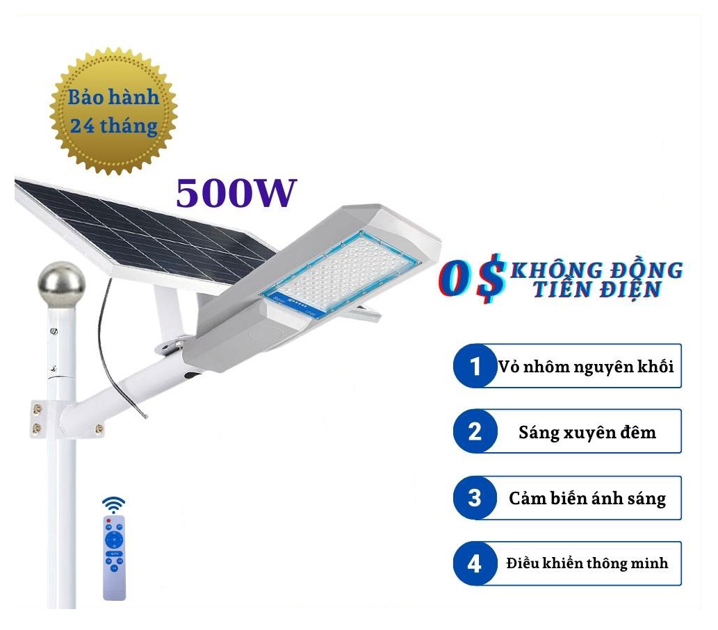 Đèn năng lượng mặt trời phi thuyền 500W, Vỏ nhôm nguyên khối ,Tấm pin rời , Ánh sáng trắng.