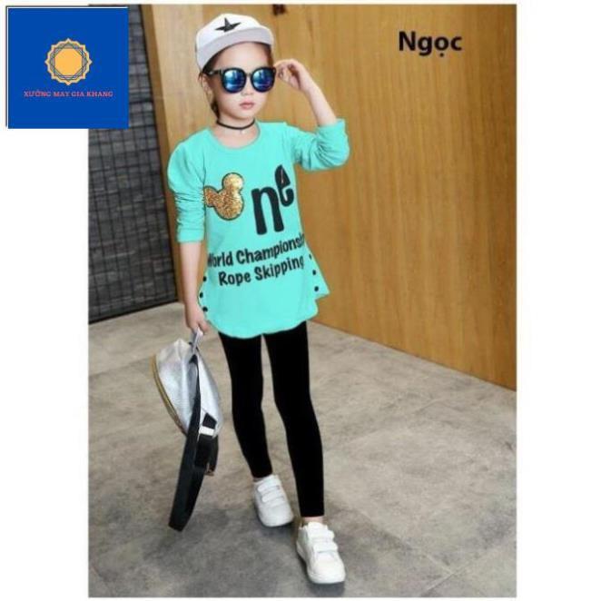 MS: 190165 - Đồ bộ quần áo dài tay cho bé gái, in nhũ hình mickey dễ thương - Xưởng may Gia Khang