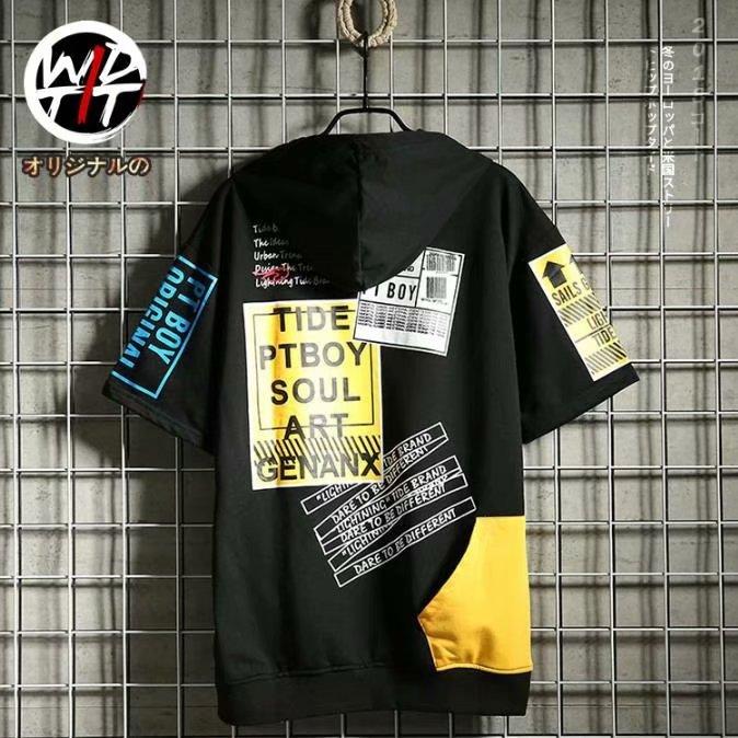 Áo Thun Tay Ngắn Hoạ Tiết Miếng Vá 2 Màu Size S-3Xl