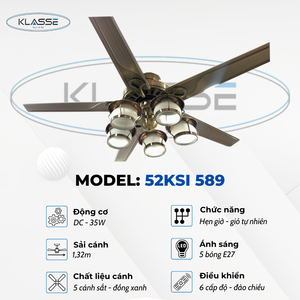 Quạt trần chùm đèn Klasse 52KSI 589 Hàng chính hãng