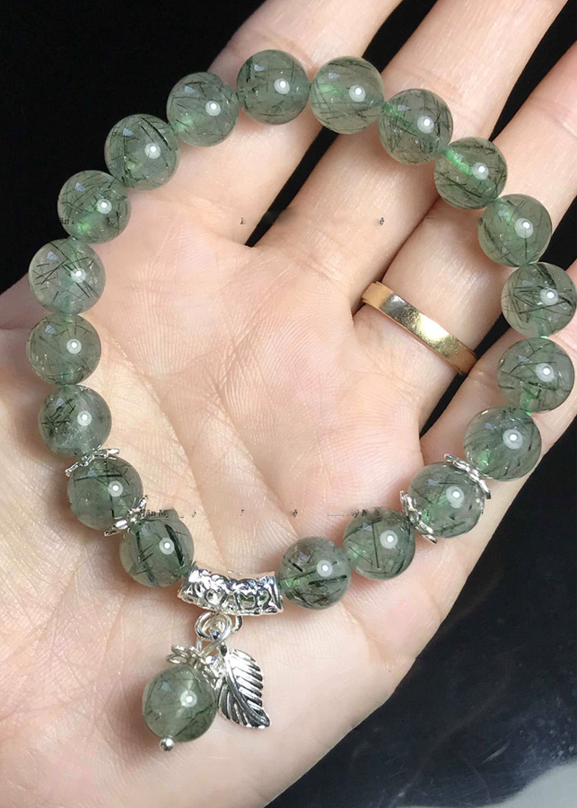 Vòng tay thạch anh tóc xanh 9li mix charm bạc 925 - 11840999