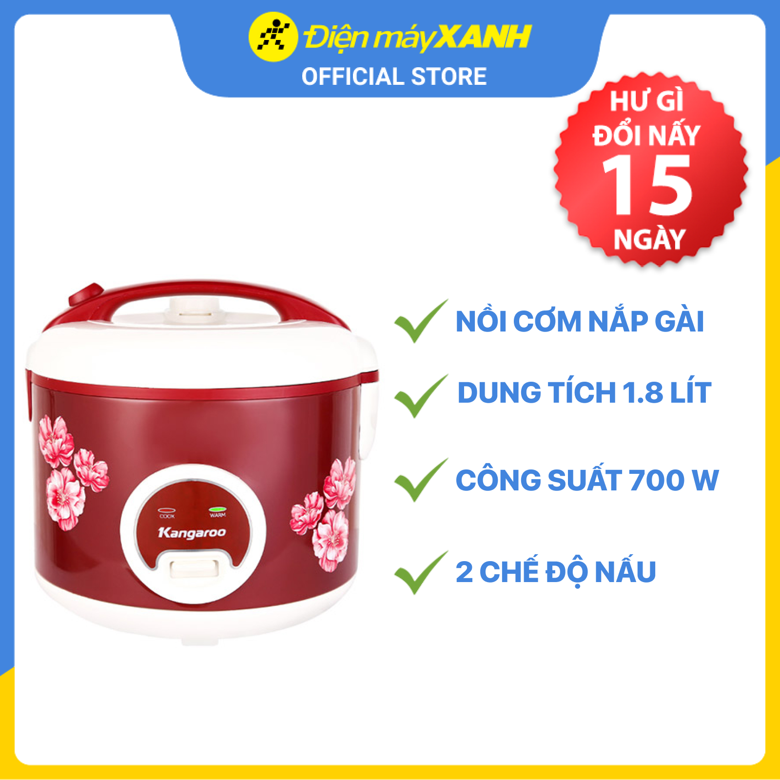 Nồi Cơm Điện Kangaroo KG378H (1.8 lít) - Hàng Chính Hãng