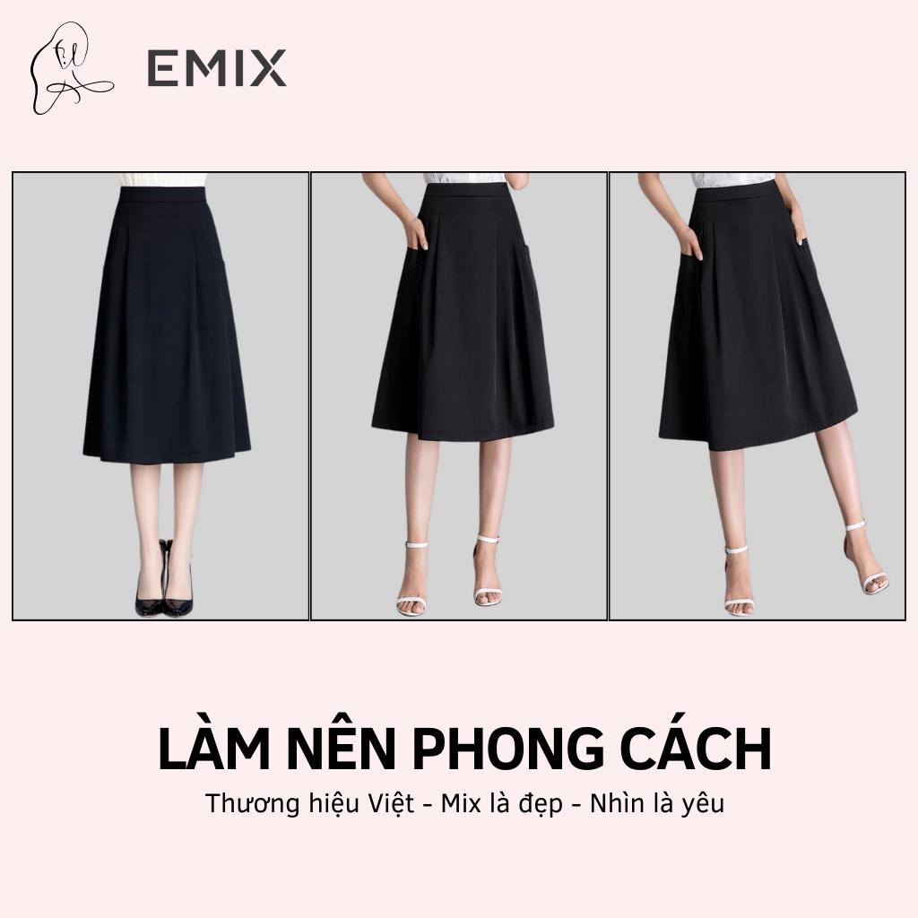Chân váy midi công sở 921 EMIX (màu đen), dáng dài, ulzzang, cạp cao, khóa sau, hai túi, vải tuytxi mềm nhẹ