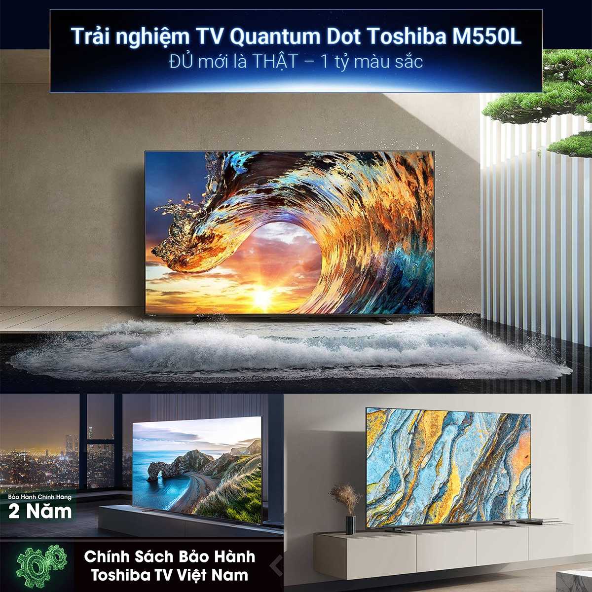 Google Tivi QLED TOSHIBA 55 inch 55M550LP, Smart TV Màn Hình Quantum Dot 4K UHD - Loa 49W - Hàng Chính Hãng