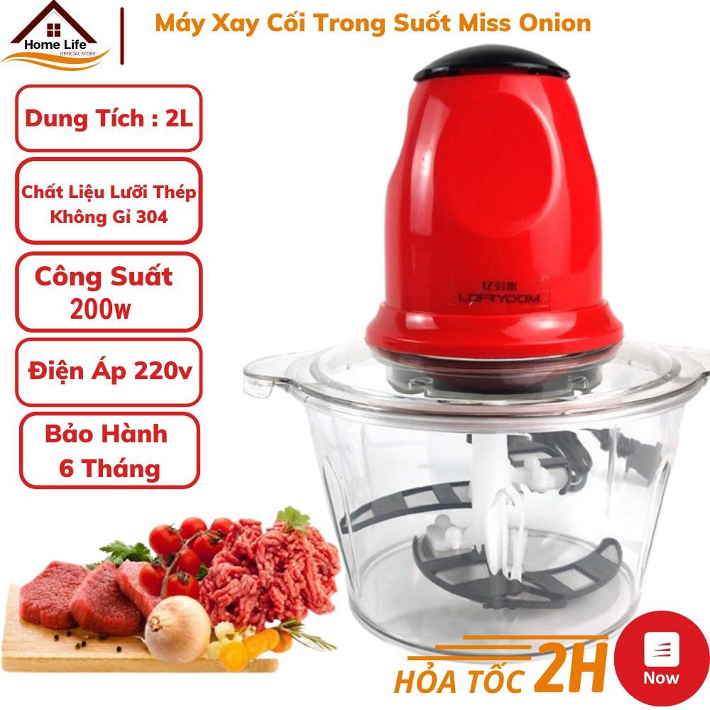 Máy Xay Thịt Cối Nhựa Trong Suốt 2L - Cối Xay Đa Năng Công Suất 200W, Xay Thực Phẩm, Sinh Tố, Rau