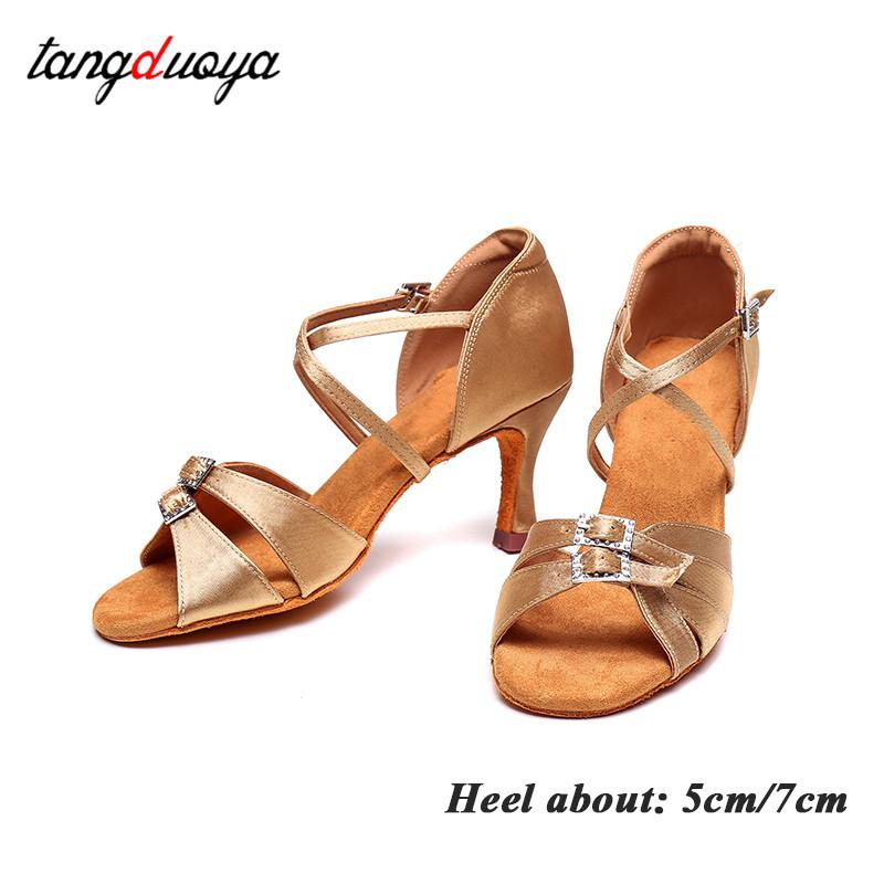 Phòng Khiêu Vũ Nữ Nhảy Latin Giày Hiện Đại Múa Cột Giày Salsa Tango Cao Gót Có Thể Điều Chỉnh Giày Latin Cho Bé Gái 5/7 Cm Gót Color: 5cm indoor khaki Shoe Size: 36
