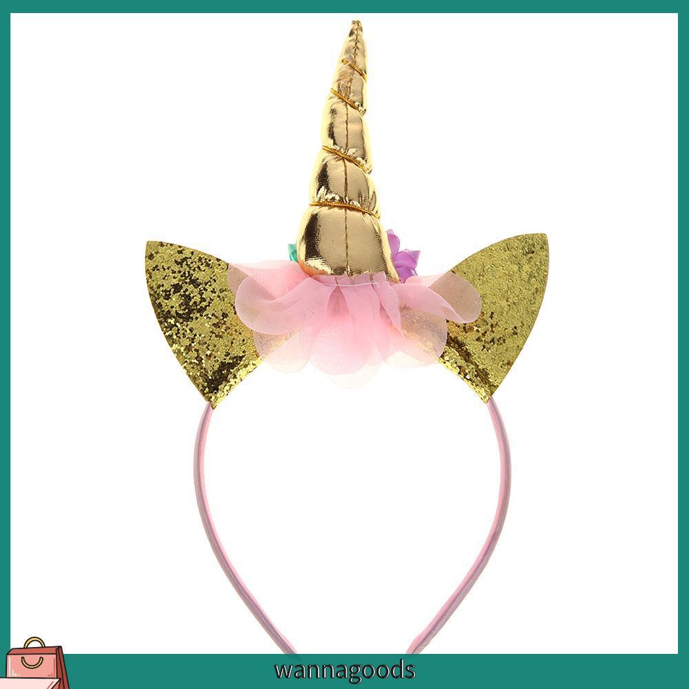 Băng Đô Cài Tóc Hình Sừng Kỳ Lân Đính Kim Sa Cho Bé