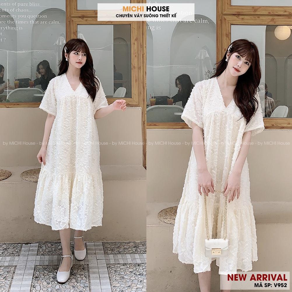 Váy Dáng Suông Rộng Dài MICHI House V952 Đầm Xuông Thiết kế Freesize Cổ V Ngắn Tay Mặc Xinh Tất Cả Mọi Người