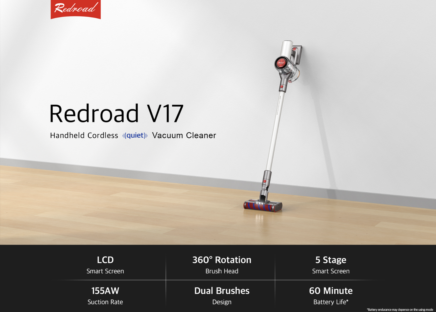 Máy Hút Bụi Không Dây Xiaomi Redroad V17 Pin Rời Thuận Tiện Sạc Điện Lực Hút Cực Lớn 26.5 KPa Công Suất 150 W - Hàng Chính Hãng