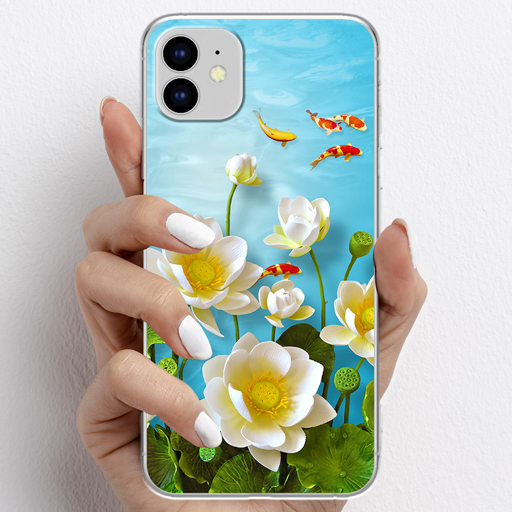 Ốp lưng cho iPhone 11 nhựa TPU mẫu Hoa sen cá chép đỏ