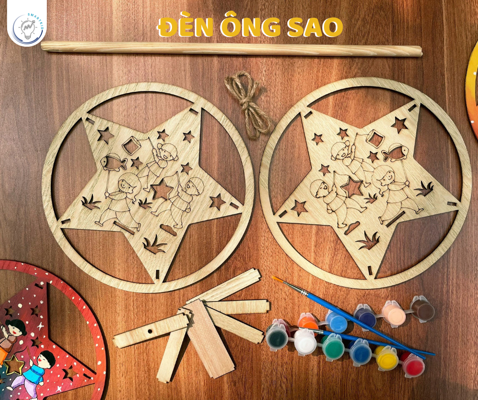 Set Đèn Lồng Gỗ Trung Thu - Lồng đèn trung thu truyền thống tô màu sáng tạo