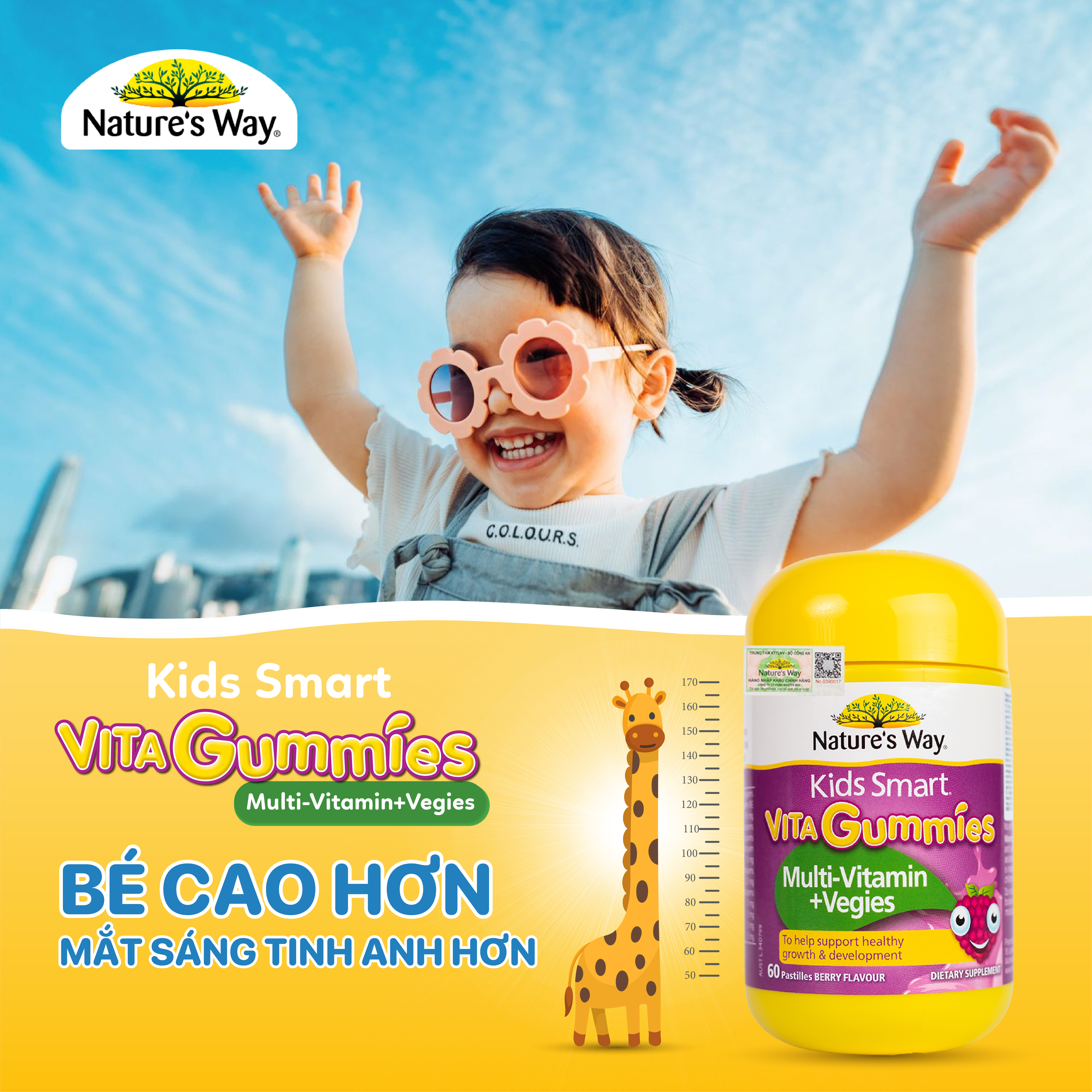 Kẹo Dẻo Vi Chất Vitamin Cho Bé Nature's Way Vita Gummies MultiVitamin+Vegies Bổ Sung Vitamin Và Chất Xơ Cho Bé Hộp 60v