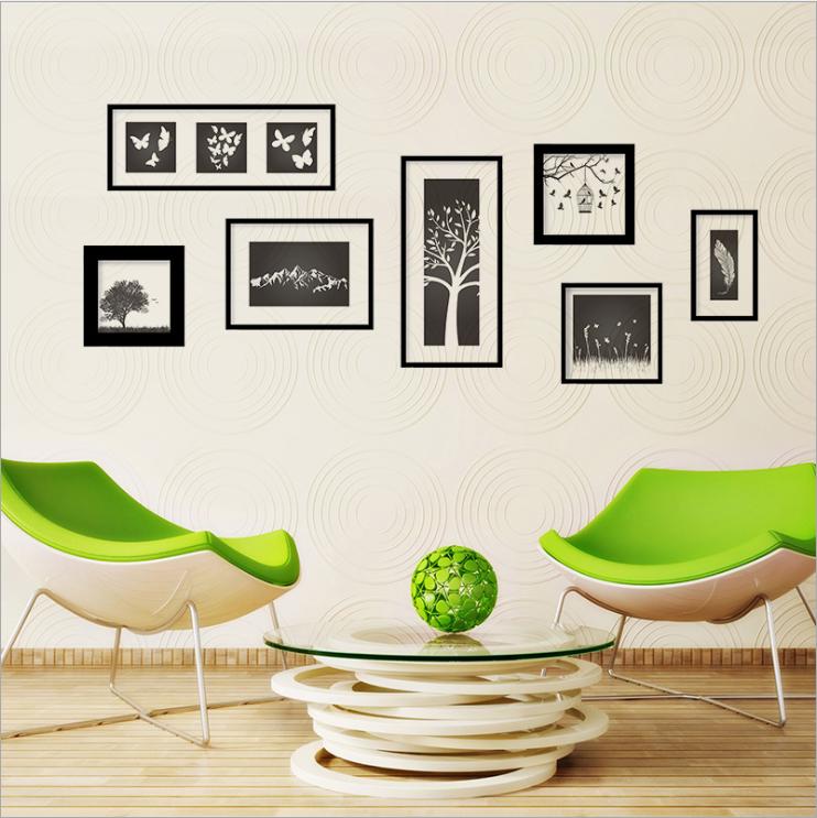 Decal trang trí phòng khách 3D khung ảnh đen nghệ thuật DKN134