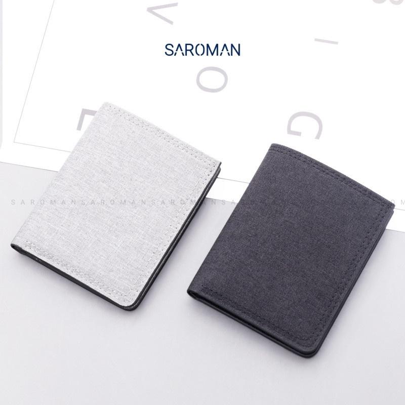 Ví nam dáng ngắn vải canvas nhỏ gọn thời trang SAROMAN V08