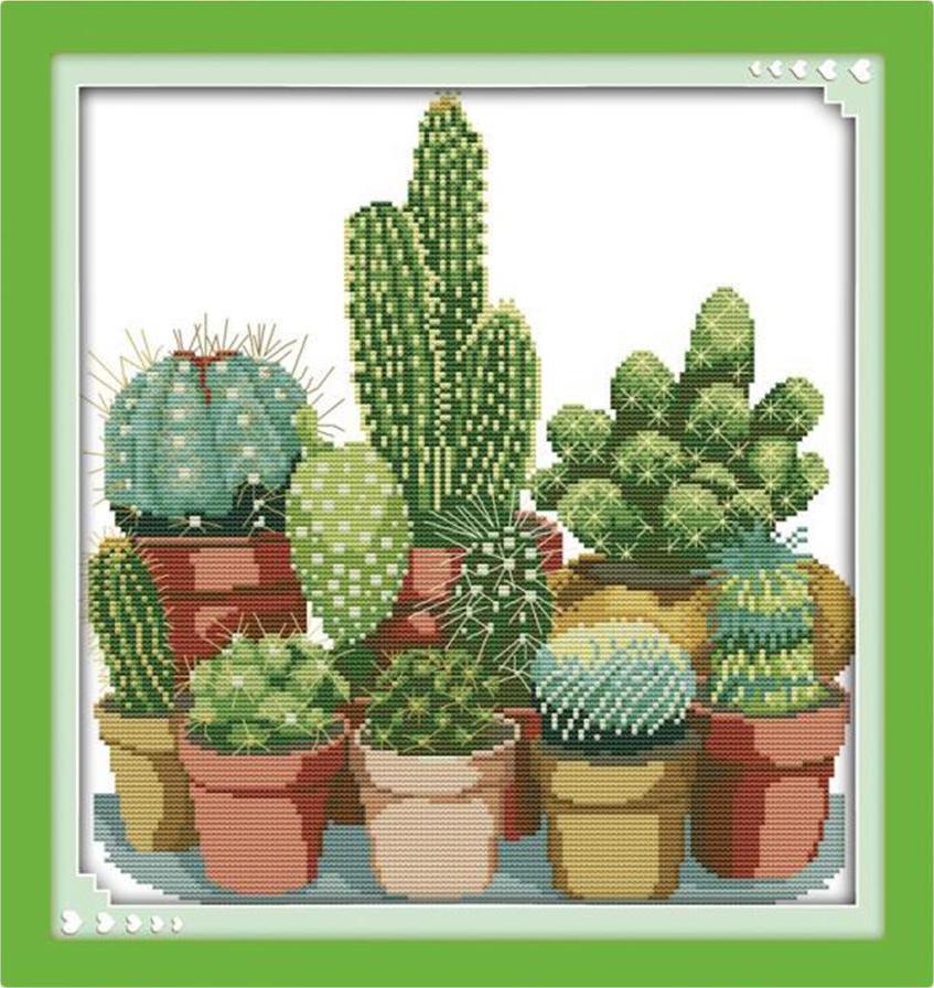 Cactuses DIY Stamped Cross Stitch Kit DIY Needlework Wedding Christmas Gifts