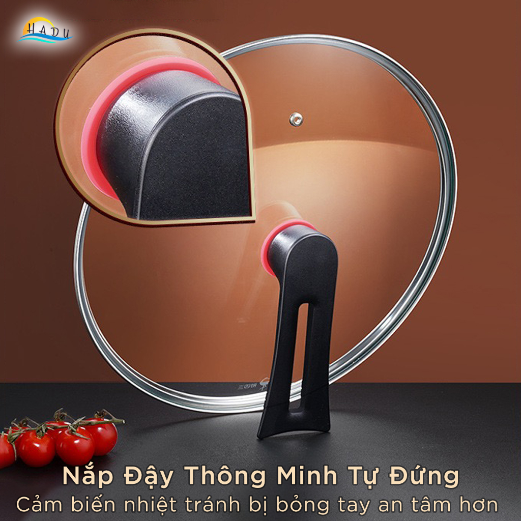 Chảo Đá Chống Dính Ceramic Cao Cấp Bếp Từ Có Nắp 26cm 28cm Cảm Biến Nhiệt Độ Thông Minh Đạt Chất Lượng LFGB Đức SSGP