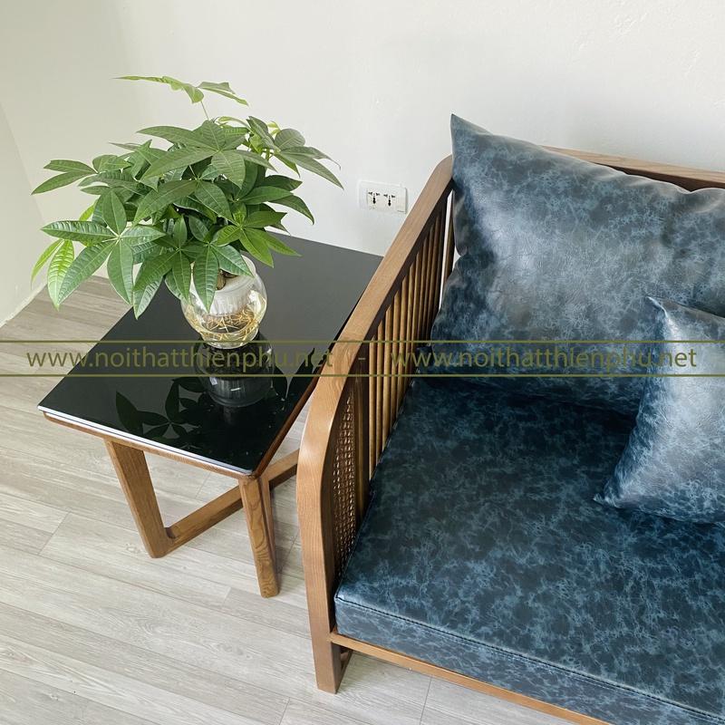 Bộ sofa nan gỗ sồi chung cư phong cách Indochine hiện đại