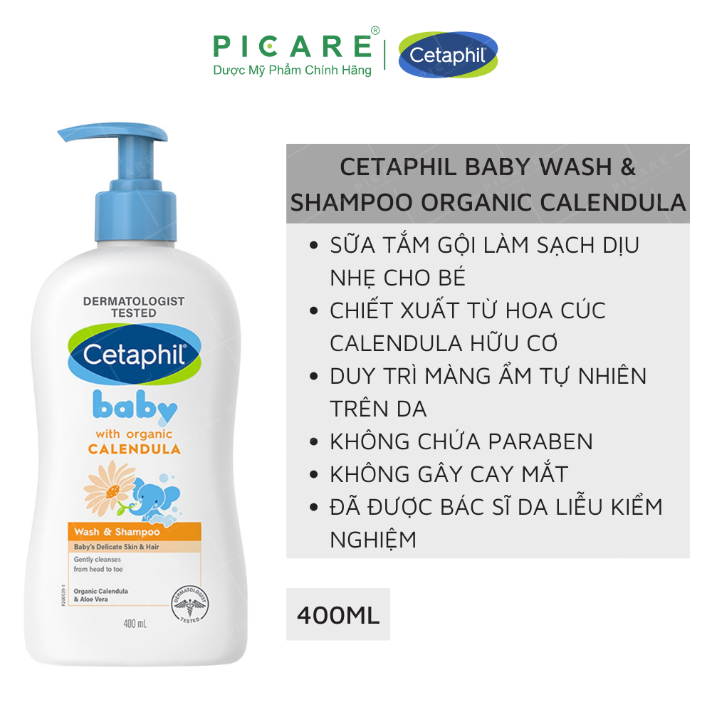 Sữa tắm gội dịu lành cho bé Cetaphil Baby Wash & Shampoo with Organic Calendula 400ml