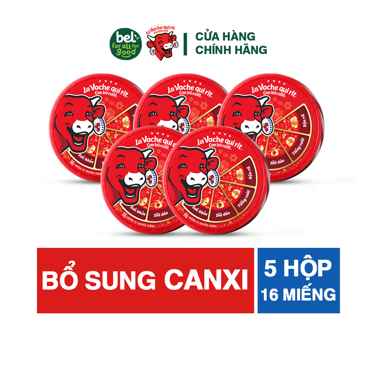 Phô mai Con Bò Cười Vị Truyền Thống 16 miếng La Vache qui rit - COMBO 5 hộp bổ sung Canxi